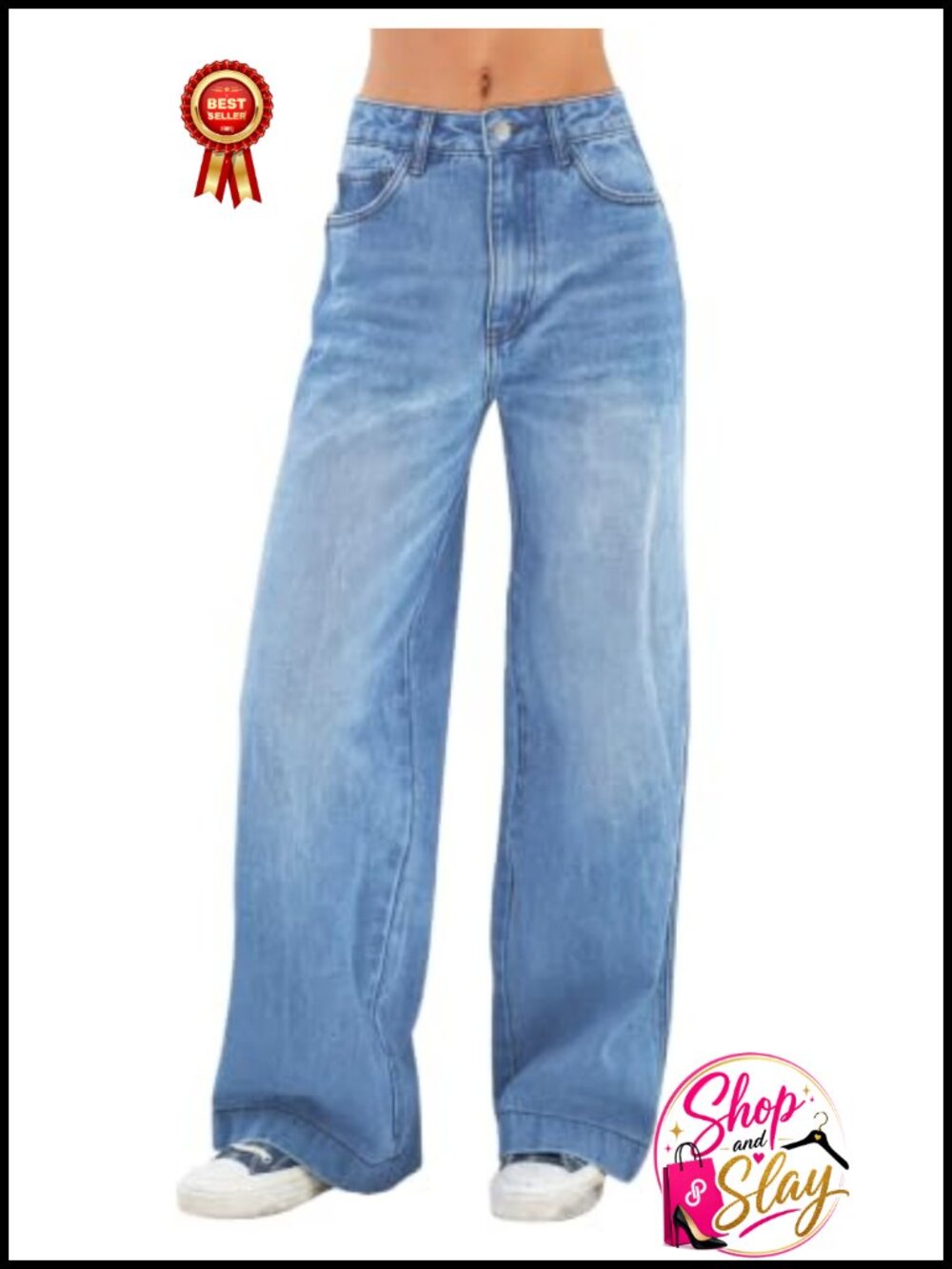 Women's High Waist Wide Leg Baggy Stretch Denim Jeans